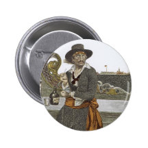 Vintage Pirate Kidd, Deck of the Adventure Galley Pinback Button
