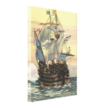 Vintage Pirate Ship Galleon Sailing the Ocean Stretched Canvas Prints