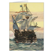 Vintage Pirate Ship Galleon Sailing the Ocean Card