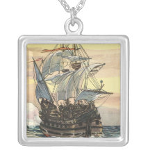 Vintage Pirate Ship Galleon Sailing the Ocean Custom Necklace