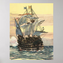 Vintage Pirate Ship Galleon Sailing the Ocean Print