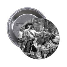 Vintage Pirates Drinking and Fighting on the Ship Pinback Button