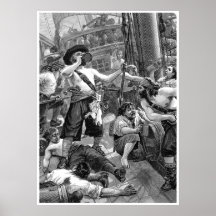 Vintage Pirates Drinking and Fighting on the Ship Poster