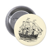 Vintage Pirates, Sketch of a 74 Gun Ship Pinback Buttons