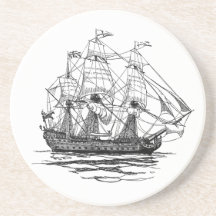 Vintage Pirates, Sketch of a 74 Gun Ship Coasters