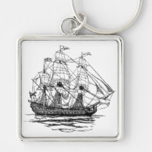 Vintage Pirates, Sketch of a 74 Gun Ship Key Chains