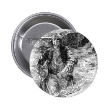 Vintage Pirates; Tailpiece, Black and White Sketch Pinback Button