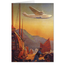 Vintage Plane Travelling on Vacation in the Orient Cards