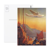 Vintage Plane Travelling on Vacation in the Orient Post Card