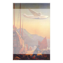 Vintage Plane Travelling on Vacation in the Orient Stationery Paper