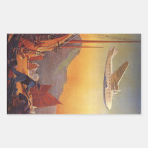 Vintage Plane Travelling on Vacation in the Orient Rectangular Sticker