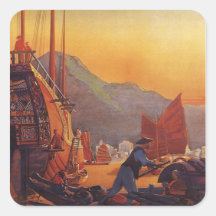 Vintage Plane Travelling on Vacation in the Orient Square Sticker