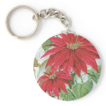 Vintage Poinsettia illustration. Key Chain