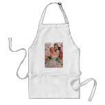 Vintage Portrait, Bride Groom, Newlyweds w Flowers Aprons