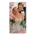Vintage Portrait, Bride Groom, Newlyweds w Flowers Labels