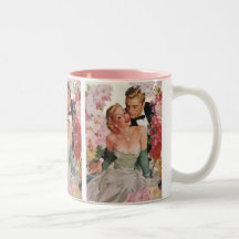 Vintage Portrait, Bride Groom, Newlyweds w Flowers Coffee Mug