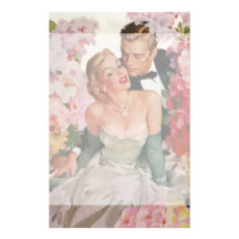 Vintage Portrait, Bride Groom, Newlyweds w Flowers Customized Stationery