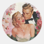 Vintage Portrait, Bride Groom, Newlyweds w Flowers Round Sticker