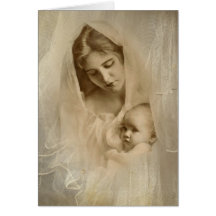 Vintage Portrait, Loving Mother Holding Baby Child Cards