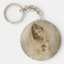 Vintage Portrait, Loving Mother Holding Baby Child Key Chain