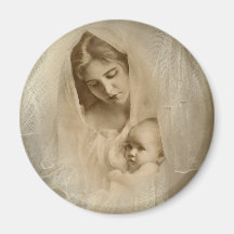Vintage Portrait, Loving Mother Holding Baby Child Magnet