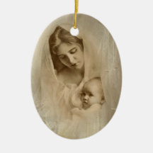 Vintage Portrait, Loving Mother Holding Baby Child Christmas Tree Ornaments