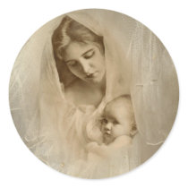 Vintage Portrait, Loving Mother Holding Baby Child Sticker