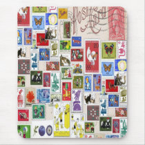 Vintage post card colourful  stamps collection mouse pads
