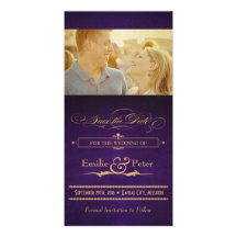 Vintage Poster Aubergine Purple Save the Date Custom Photo Card