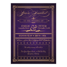 Vintage Poster Deep Purple Wedding & Reception Invite