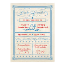 Vintage Poster Red, White & Blue Wedding Custom Announcement