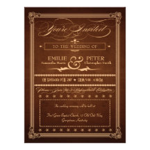 Vintage Poster Rich Brown Wedding & Reception Invites