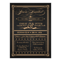 Vintage Poster Style Charcoal and Gold Wedding Personalized Invite