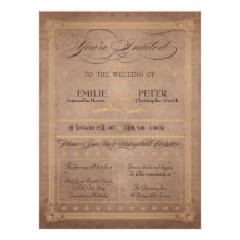 Vintage Poster Style Rustic Cocoa Wedding Invitations