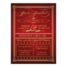 Vintage Poster Style Sumptuous Red Wedding Personalized Announcements