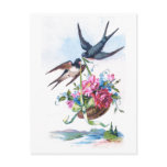 Vintage Poster With Swallows And Roses Post Cards