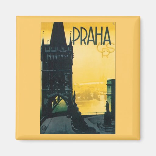 Vintage Prague (Praha) Poster Fridge Magnet