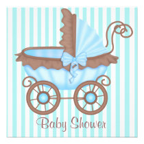 VINTAGE PRAM BABY SHOWER INVITATION AQUABLUE invitations