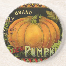 Vintage Product Label Art; Butterfly Brand Pumpkin Drink Coaster