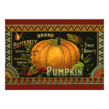 Vintage Product Label Art; Butterfly Brand Pumpkin Announcement