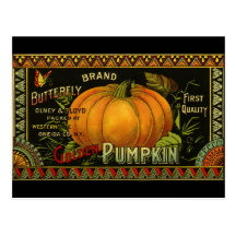 Vintage Product Label Art; Butterfly Brand Pumpkin Postcards