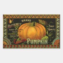 Vintage Product Label Art; Butterfly Brand Pumpkin Rectangular Stickers