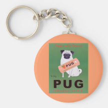 Vintage - Pug Orange Juice Poster Keychains