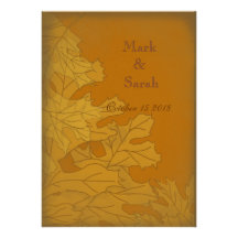 Vintage Pumpkin Autumn Oak Leaves III Wedding Invi Invites