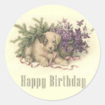 Vintage Puppy Birthday Sticker