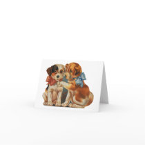 Vintage Puppy Dog Love, Two Mutts with Bows Greeting Card