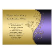 Vintage Purple Black and Gold Wedding Invitation
