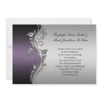 Vintage Purple Black and Silver Wedding Invitation