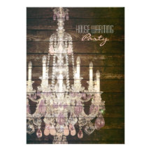 vintage purple chandelier housewarming party personalized invites