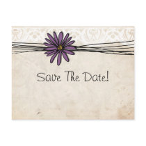 Vintage Purple Daisy Save The Date Post Card